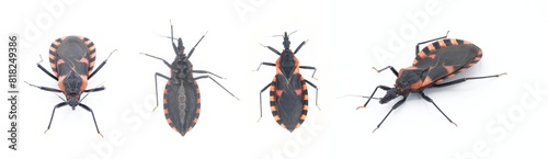 Eastern Bloodsucking Conenose Kissing bed Bug - Triatoma sanguisuga - an insect transmits Chagas disease - Trypanosoma cruzi - which bite humans in the face, around the mouth or eyes, four views photo