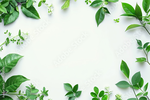 Green plant with leaves on white background  perfect for botanical designs  nature concepts  health and wellness graphics  or environmental themes.