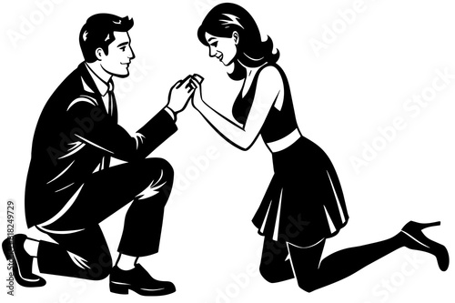 boyfriend proposing vector silhouette illustration