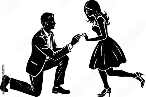 boyfriend proposing vector silhouette illustration