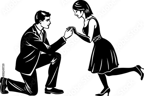 boyfriend proposing vector silhouette illustration