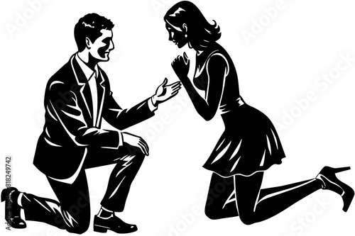 boyfriend proposing vector silhouette illustration