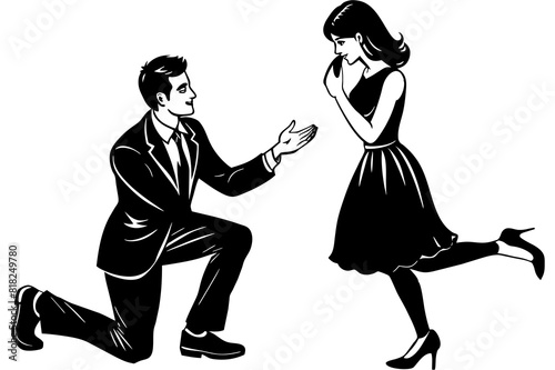 boyfriend proposing vector silhouette illustration