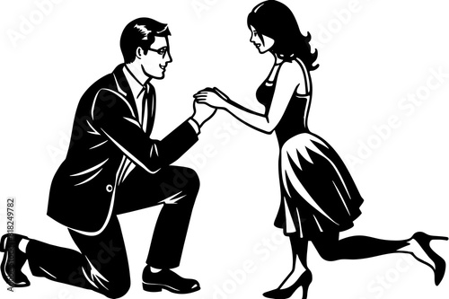 boyfriend proposing vector silhouette illustration