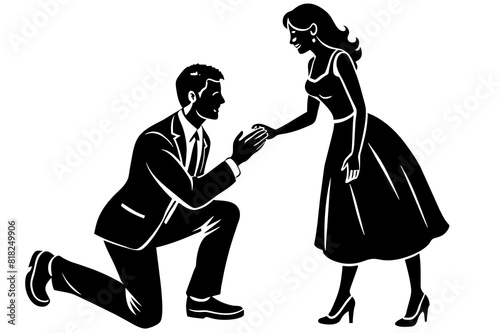 boyfriend proposing vector silhouette illustration