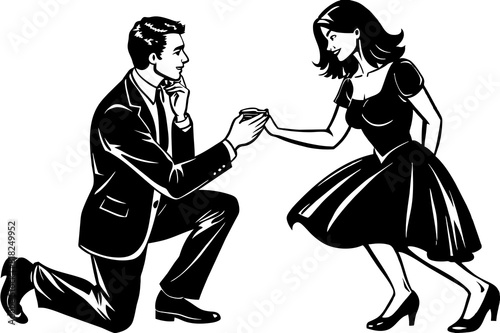 boyfriend proposing vector silhouette illustration