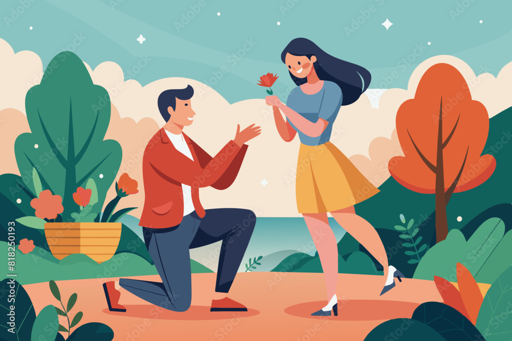 boyfriend proposing vector illustration