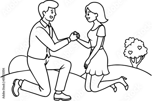 boyfriend proposing vector silhouette illustration