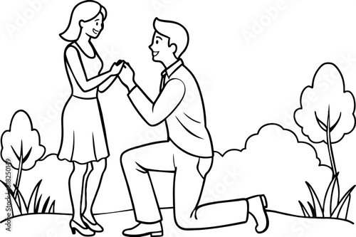 boyfriend proposing vector silhouette illustration