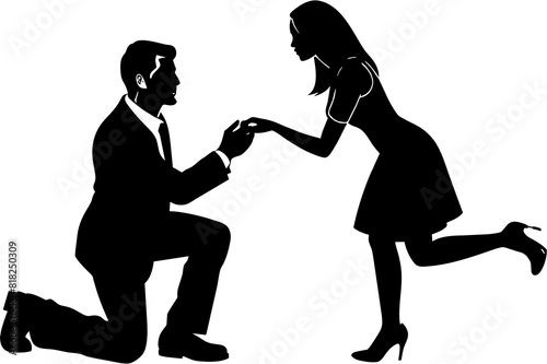 boyfriend proposing vector silhouette illustration