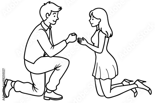 boyfriend proposing vector silhouette illustration