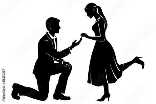 boyfriend proposing vector silhouette illustration