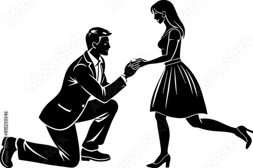 boyfriend proposing vector silhouette illustration