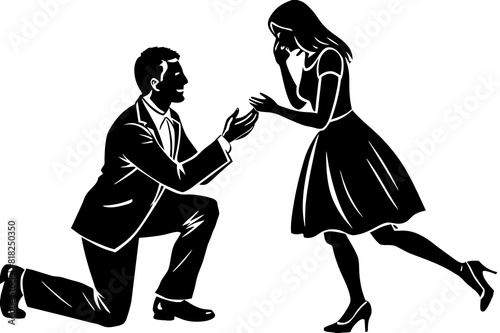 boyfriend proposing vector silhouette illustration