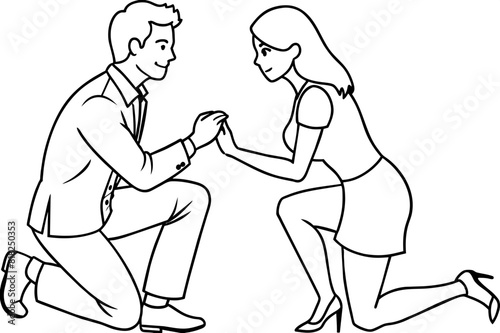 boyfriend proposing vector silhouette illustration