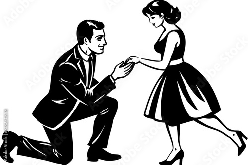 boyfriend proposing vector silhouette illustration