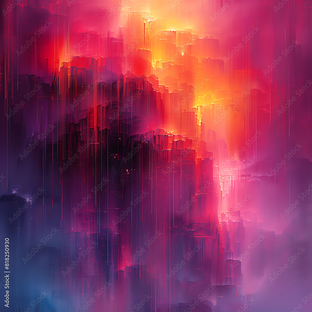 Futuristic Cityscape with Neon Lights and Glitch Art Futuristic Cityscape with Neon Lights and Glitch Art