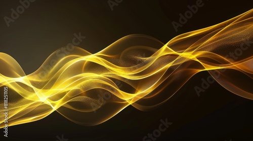 abstract background with glowing yellow and gold waves on black, Curvy wallpaper design 