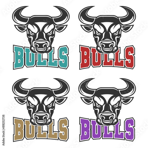 Bulls Illustration Clip Art Design Shape. Mascot Silhouette Icon Vector.