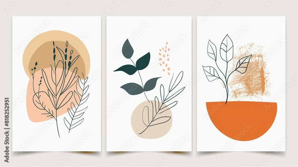 minimalist line art botanical prints abstract shapes and plants modern wall decor set vector illustration minimalist line art botanical prints abstract shapes and plants modern wall decor set vector illustration