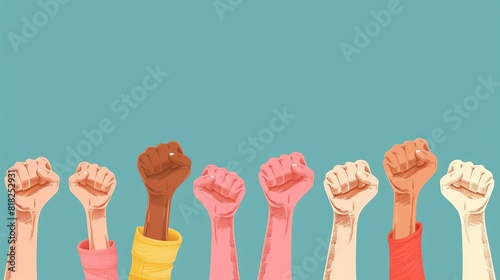female fists raised in protest womens rights revolution concept illustration