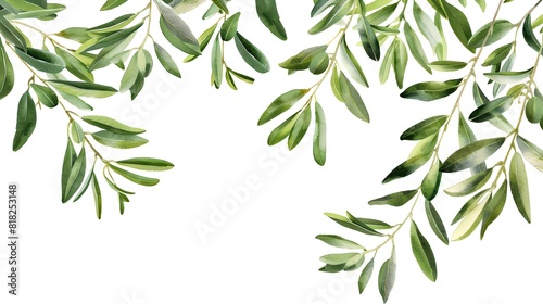 Elegant watercolor illustration of green leaves on white background. Beautiful nature-themed design. Perfect for invitations  cards  and decor. AI