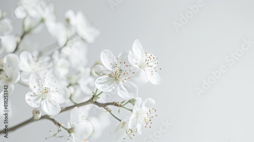 delicate white tree blossoms isolated on pure white background minimalist floral photography