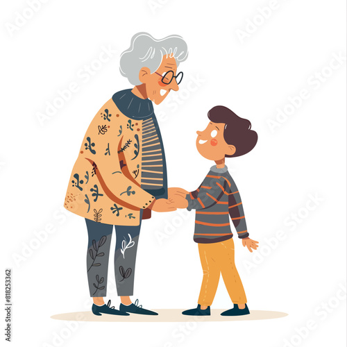grandma and grandson vector flat minimalistic isolated illustration on white background