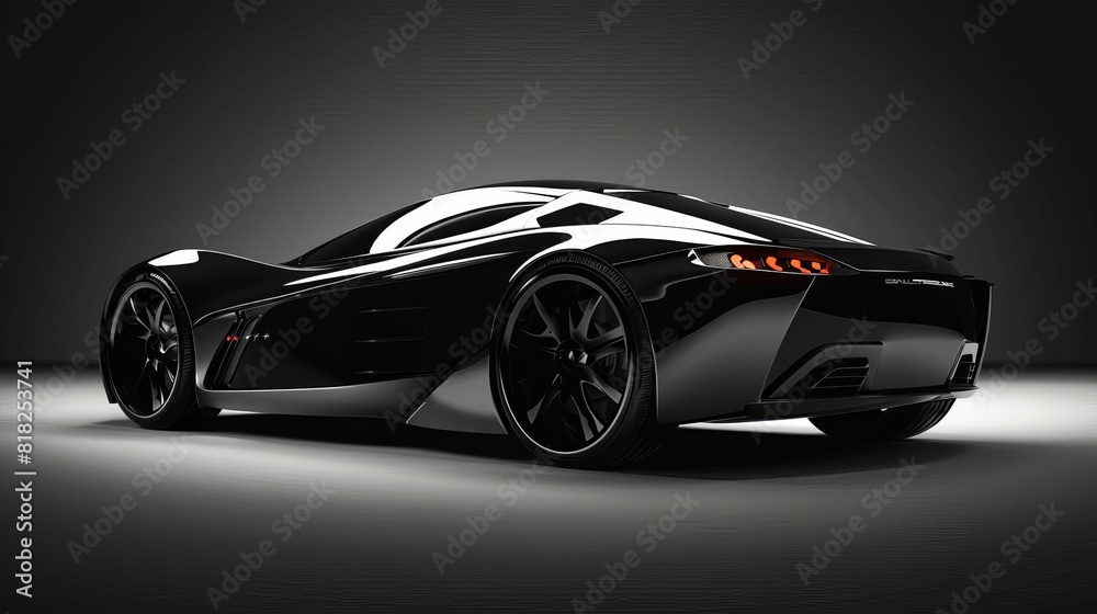 Fototapeta premium sleek black sports car with shiny chrome details on modern metallic grey background concept illustration