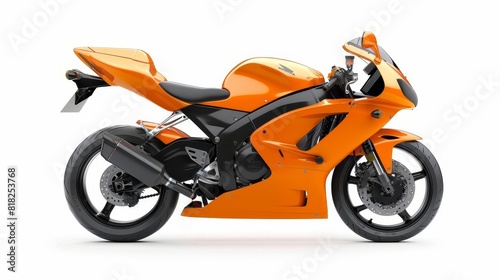 sleek orange sport bike motorcycle isolated on white background side view studio shot cut out object for vehicle advertisement high resolution photography