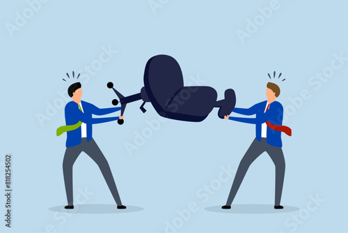 Business competition, businessmen compete in battle and pull the office manager chair.