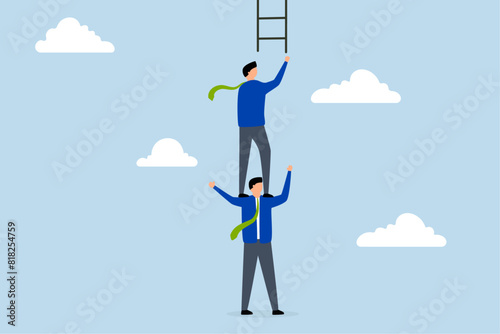 mentor to achieve business success, business associate supports his colleagues in climbing ladder of success.