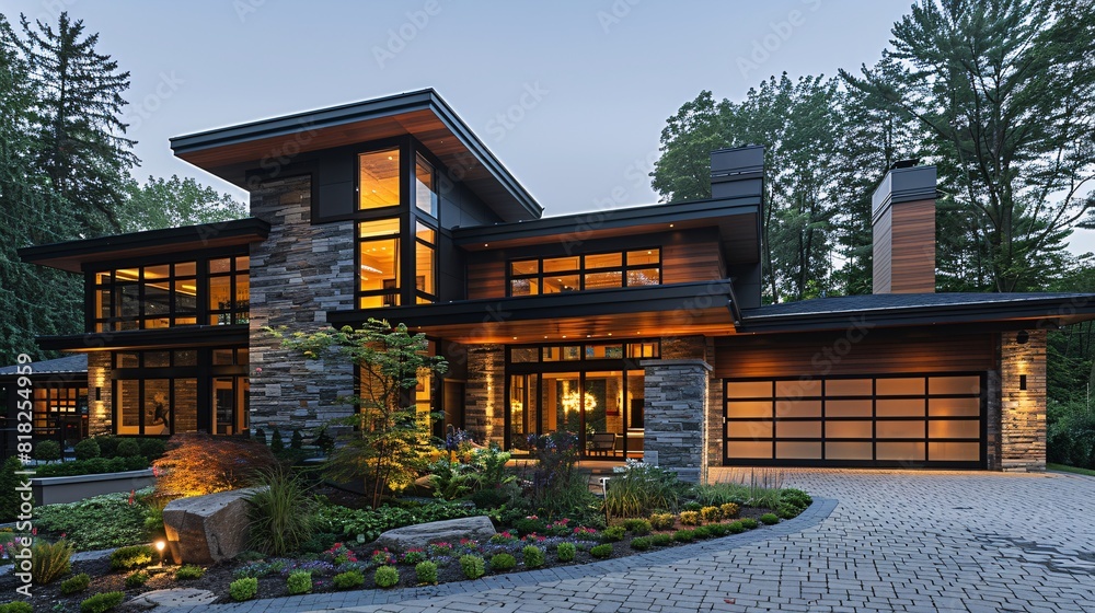 Fototapeta premium This image showcases a luxurious new construction house