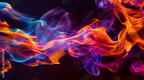 Neon Colorful Iridescent Flames Isolated On Black Background (Generative AI)