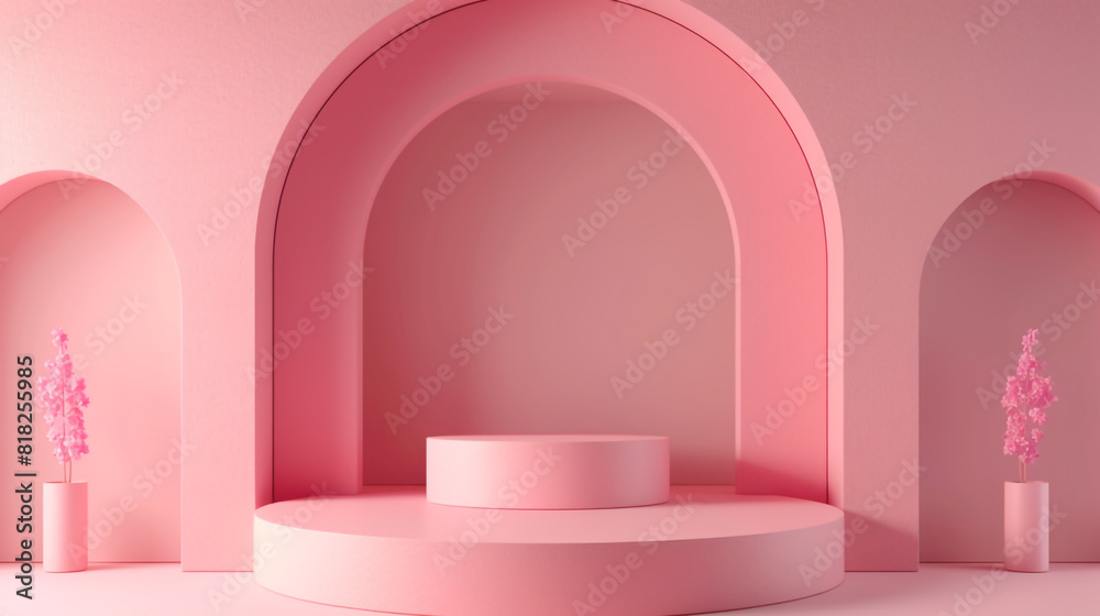 The podium for the product on a pink background. The podium for the product on a pink background.