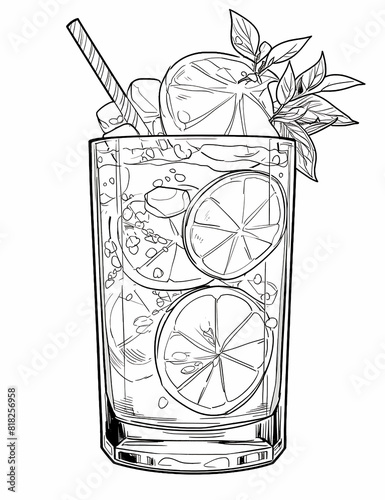 Lemonade coloring page, doodle vector outline for coloring book