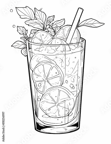 Lemonade coloring page, doodle vector outline for coloring book