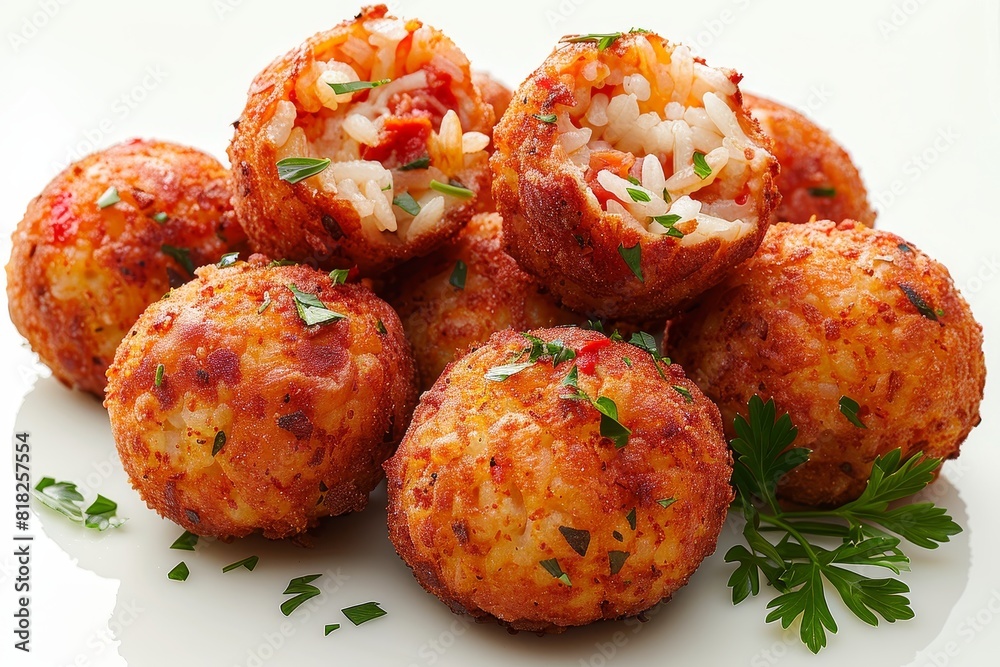 Arancini: Golden-fried rice balls with a crisp exterior and a cheesy, meaty filling visible inside Arancini: Golden-fried rice balls with a crisp exterior and a cheesy, meaty filling visible inside