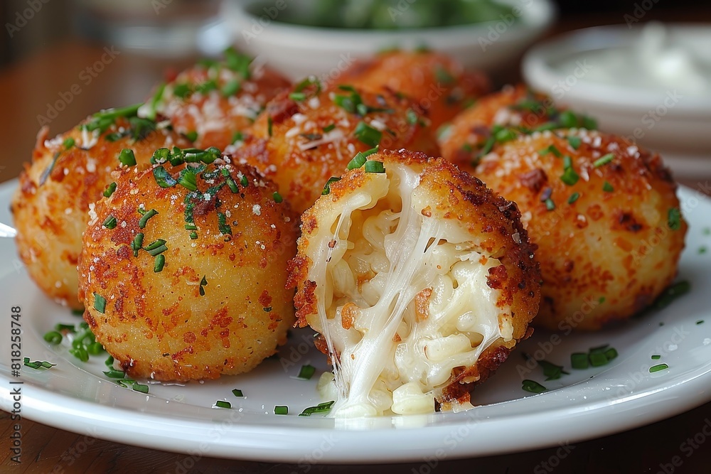 Arancini: Golden-fried rice balls with a crisp exterior and a cheesy, meaty filling visible inside Arancini: Golden-fried rice balls with a crisp exterior and a cheesy, meaty filling visible inside