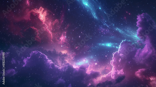 Fantasy Starry Night Sky in Blue and Purple A Magical Journey Through Celestial Colors and Dreamlike Landscapes