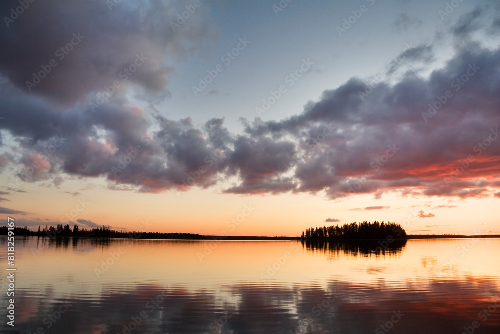 Fototapeta premium Sunset Over Astotin Lake At Elk Island National Park, Alberta, Canada