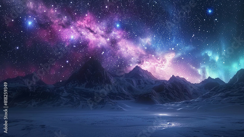 Fantasy Starry Night Sky in Blue and Purple A Magical Journey Through Celestial Colors and Dreamlike Landscapes © Pixel