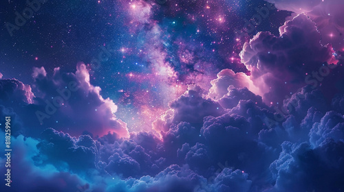 Fantasy Starry Night Sky in Blue and Purple A Magical Journey Through Celestial Colors and Dreamlike Landscapes