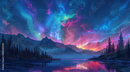 Fantasy Starry Night Sky in Blue and Purple A Magical Journey Through Celestial Colors and Dreamlike Landscapes