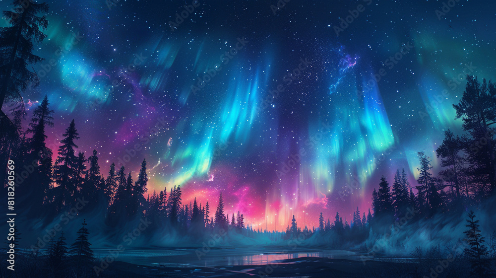 Fantasy Starry Night Sky in Blue and Purple A Magical Journey Through Celestial Colors and Dreamlike Landscapes