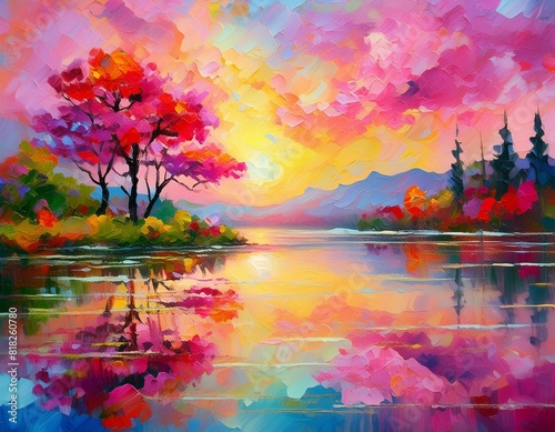 colorful sunset over lake