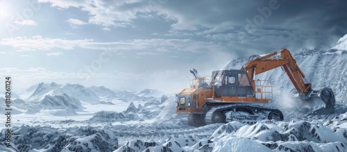 Heavy Machinery at Work in a Snowy Landscape Excavator Lifting Snow in a D Rendering photo