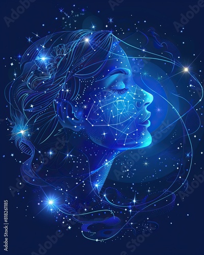 Profile of Woman with Starry Sky and Constellations