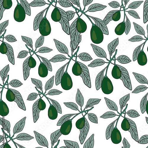 color isolated seamless pattern avocado branch in vector. template for backdrop textile wallpaper wrapping background print decor design