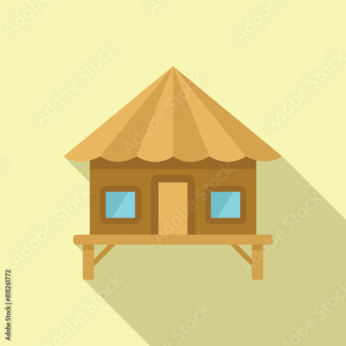 Illustration of a cartoon glamping tent with luxury camping accommodation in a modern, ecofriendly, and sustainable design, set against a tranquil outdoor nature background